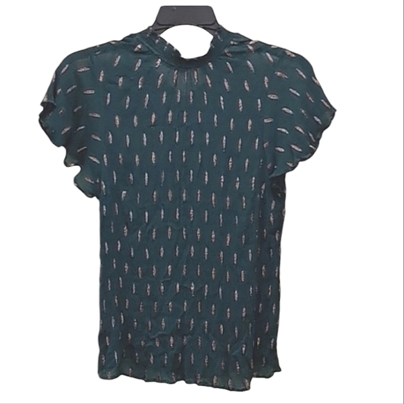 Modcloth Top Dark Green Sheer with Metallic Detail Size Medium - Picture 1 of 5